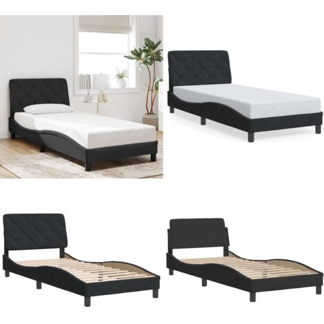 Bettgestell mit Kopfteil Schwarz 80x200 cm Samt - Bettesystem - Samtbettwäsche - Doppelbett - Boxspringbett - Lattenrost - Home & Living