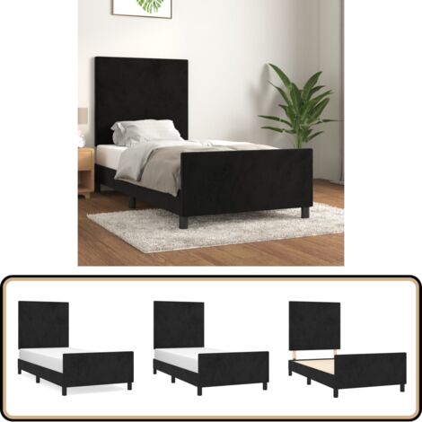 Bettgestell mit Kopfteil Schwarz 80x200 cm Samt - Samtbettwäsche - Bettestel Schwarz - Doppelbett - Boxspringbett - Lattenrost