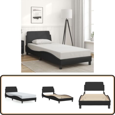 Bettgestell mit Kopfteil Schwarz 90x190 cm Kunstleder - Bettesrahmen - Doppelbett - Schlafzimmermöbel - Kunstlederbettwäsche - Boxspringbett