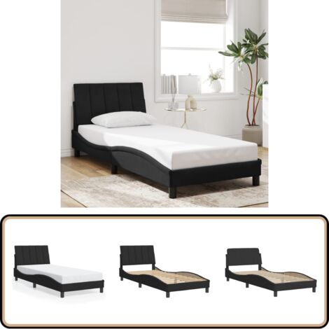 Bettgestell mit Kopfteil Schwarz 90x200 cm Samt - Bettsystem - Doppelbett - Samtbettwäsche - Boxspringbett - Lattenrost