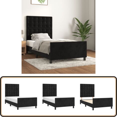 Bettgestell mit Kopfteil Schwarz 90x200 cm Samt - Samtsofa - Bettestel - Doppelbett - Boxspringbetten - Hochbett