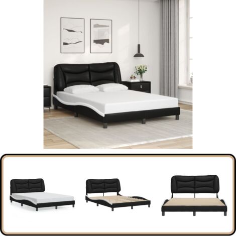 Bettgestell mit Kopfteil Schwarz und Weiß 120x200 cm Kunstleder - Bettstellengestell - Doppelbett - Schlafzimmermöbel - Kunstlederbettwäsche - Boxspringbett