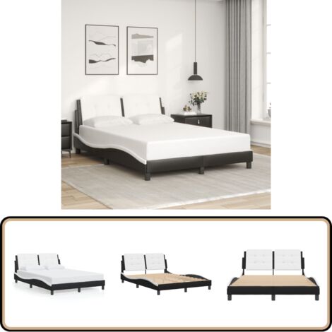 Bettgestell mit Kopfteil Schwarz und Weiß 140x200 cm Kunstleder - Bettgestell - Doppelbett - Boxspringbetten - Schlafzimmermöbel - Kunstleder Möbel