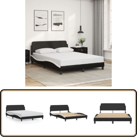 Bettgestell mit Kopfteil Schwarz und Weiß 140x200 cm Kunstleder - Bettsofa - Doppelbett - Boxspringbetten - Schlafzimmermöbel - Lattenrost