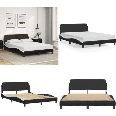 Bettgestell mit Kopfteil Schwarz und Weiß 140x200 cm Kunstleder - Bettsofa - Doppelbett - Boxspringbetten - Schlafzimmermöbel - Lattenrost - Home & Living