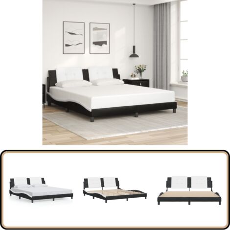 Bettgestell mit Kopfteil Schwarz und Weiß 180x200 cm Kunstleder - Bettstellengestell - Doppelbett - Schlafzimmermöbel - Kunstlederbettwäsche - Boxspringbett