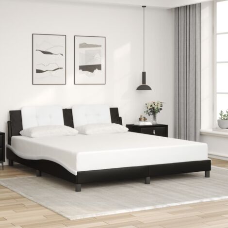 Bettgestell mit Kopfteil Schwarz und Weiß 180x200 cm Kunstleder vidaXL220802