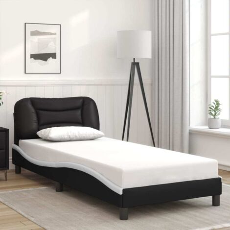 Bettgestell mit Kopfteil Schwarz und Weiß 90x200cm Kunstleder