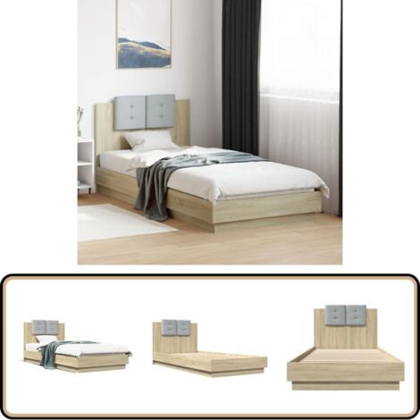 Bettgestell mit Kopfteil Sonoma-Eiche 100x200 cm Holzwerkstoff - Bettsofa - Doppelbett - Bettkopfteil - Holzrahmen - Massivholzbette