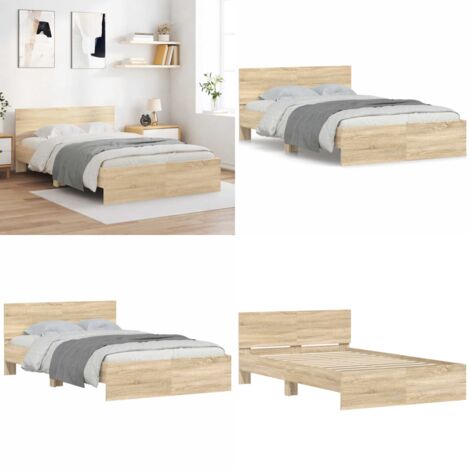 Bettgestell mit Kopfteil Sonoma-Eiche 120x190 cm - Holzbettwäsche - Doppelbett - Bettkopfteil - Massivholzbette - Eiche Möbel - Home & Living