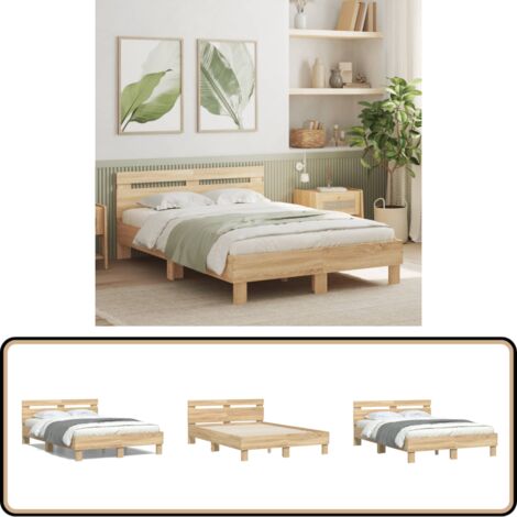 Bettgestell mit Kopfteil Sonoma-Eiche 120x200 cm Holzwerkstoff - Holzbettfassungen - Bettkopfteile - Doppelbett - Schlafzimmermöbel - Eiche Möbel