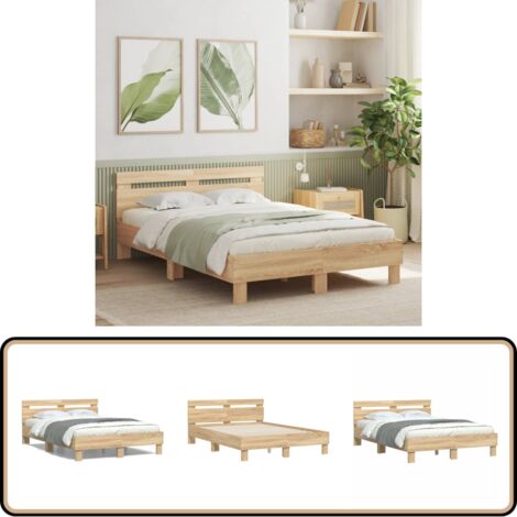 Bettgestell mit Kopfteil Sonoma-Eiche 135x190 cm Holzwerkstoff - Holzbettfassungen - Bettkopfteile - Doppelbett - Bettgestell - Sonoma Eichenfarben