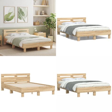 Bettgestell mit Kopfteil Sonoma-Eiche 135x190 cm Holzwerkstoff - Holzbettfassungen - Bettkopfteile - Doppelbett - Bettgestell - Sonoma Eichenfarben - Home & Living