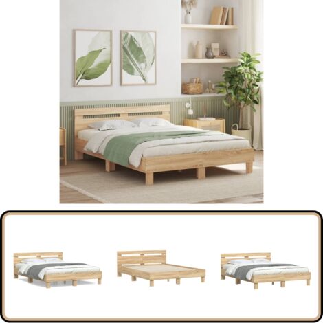 Bettgestell mit Kopfteil Sonoma-Eiche 140x190 cm Holzwerkstoff - Holzbettfassungen - Bettkopfteile - Doppelbett - Eiche Möbel - Schlafzimmermöbel