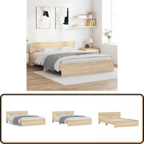 Bettgestell mit Kopfteil Sonoma-Eiche 150x200 cm - Holzbettfassungen - Bettkopfteile - Doppelbett - Eiche Möbel - Schlafzimmermöbel