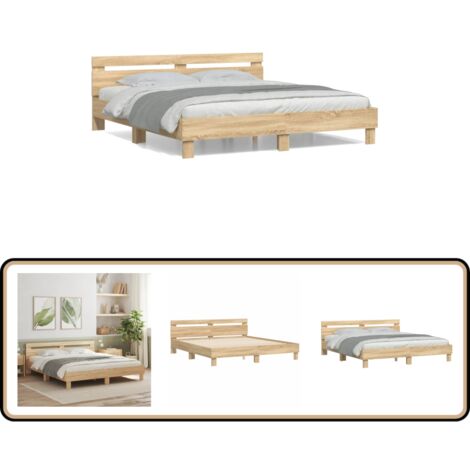 Bettgestell mit Kopfteil Sonoma-Eiche 160x200 cm Holzwerkstoff - Holzbettfassungen - Bettkopfteile - Doppelbett - Schlafzimmermöbel - Eiche Möbel