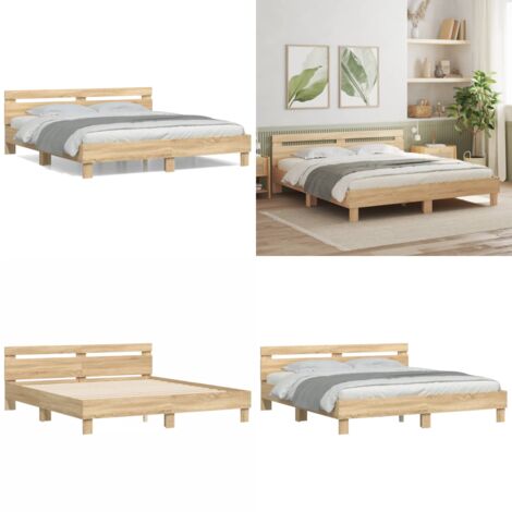 Bettgestell mit Kopfteil Sonoma-Eiche 160x200 cm Holzwerkstoff - Holzbettfassungen - Bettkopfteile - Doppelbett - Schlafzimmermöbel - Eiche Möbel - Home & Living