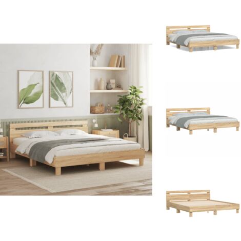 Bettgestell mit Kopfteil Sonoma-Eiche 200x200 cm Holzwerkstoff - Holzbettfassungen - Doppelbett - Bettkopfteil - Sonoma Eiche - Massivholzbette