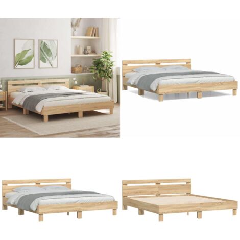 Bettgestell mit Kopfteil Sonoma-Eiche 200x200 cm Holzwerkstoff - Holzbettfassungen - Doppelbett - Bettkopfteil - Sonoma Eiche - Massivholzbette - Home & Living