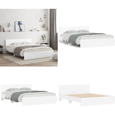 Bettgestell mit Kopfteil Weiß 140x190 cm - Holzbettfassungen - Bettkopfteil - Doppelbett - Weißes Bett - Massivholzbette - Home & Living