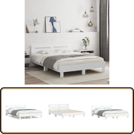 Bettgestell mit Kopfteil Weiß 140x200 cm Holzwerkstoff - Holzbettwäsche - Doppelbett - Bettkopfteil - Lattenrost - Weißes Bett