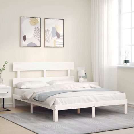 Bettgestell mit Kopfteil Weiß 160x200 cm Massivholz