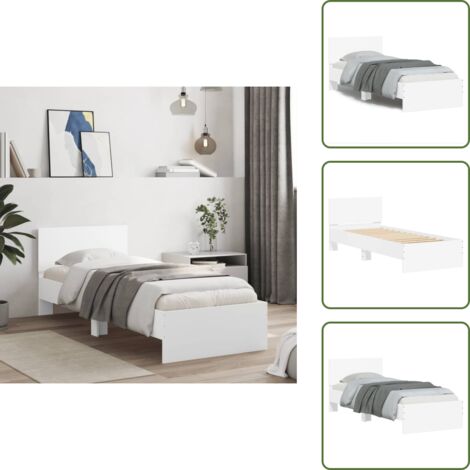Bettgestell mit Kopfteil Weiß 75x190 cm Holzwerkstoff - Bettestell - Doppelbett - Holzrahmen - Weißes Bett - Lattenrost