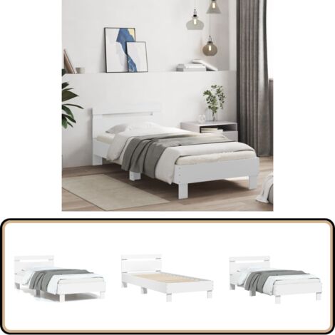 Bettgestell mit Kopfteil Weiß 90x190 cm Holzwerkstoff - Bettestel - Doppelbett - Holzrahmen - Weißes Bett - Lattenrost