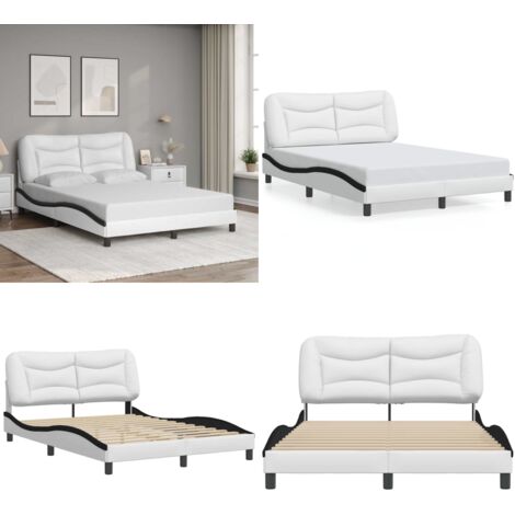 Bettgestell mit Kopfteil Weiß und Schwarz 140x200 cm Kunstleder - Bettstellengestell - Doppelbett - Boxspringbetten - Weißes Bettgestell - Schwarzes Bettgestell - Home & Living