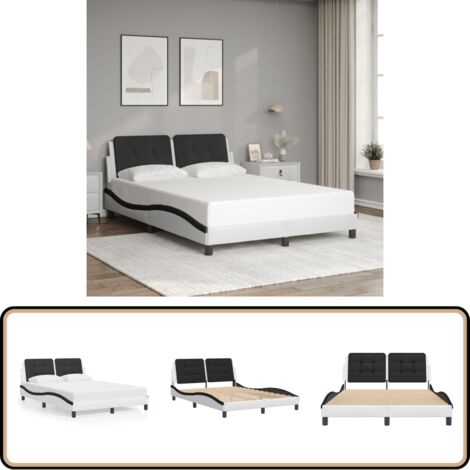 Bettgestell mit Kopfteil Weiß und Schwarz 140x200 cm Kunstleder - Bettsystem - Doppelbett - Boxspringbetten - Lattenrost - Kunstleder Möbel