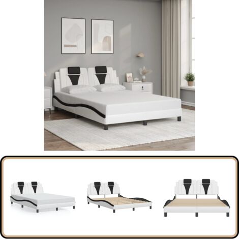Bettgestell mit Kopfteil Weiß und Schwarz 140x200 cm Kunstleder - Bettsystem - Doppelbett - Boxspringbetten - Schlafzimmermöbel - Weißes Bett