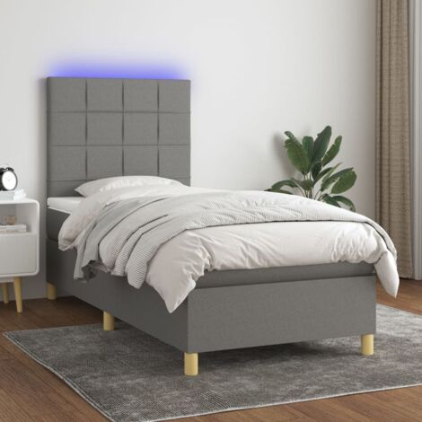 Bettgestell mit Lattenrost, Matratze und LED Dunkelgrau 80x200cm