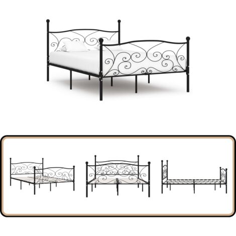 Bettgestell mit Lattenrost Schwarz Metall 160 × 200 cm - Metallbettgestell - Doppelbett - Boxspringbett - Schlafraum - Schlafzimmer Dekoration