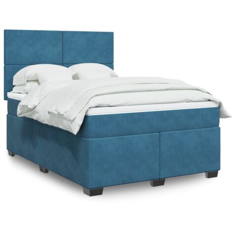 Bettgestell mit Lattenrost und Matratze Blau 140x200 cm Samt