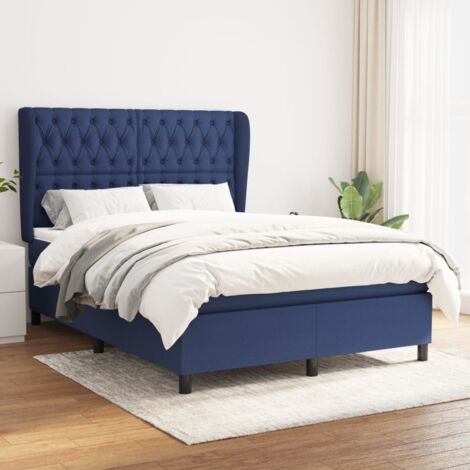 Bettgestell mit Lattenrost und Matratze Blau 140x200 cm Stoff