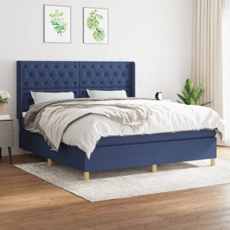 Bettgestell mit Lattenrost und Matratze Blau 160x200 cm Stoff