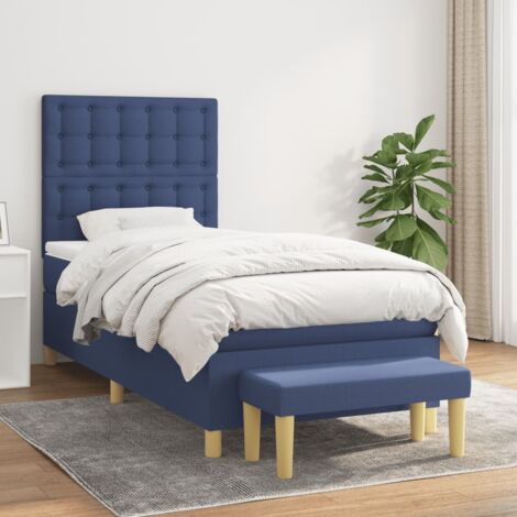Bettgestell mit Lattenrost und Matratze Blau 90x200 cm Stoff