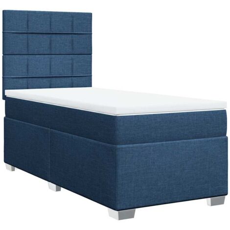 Bettgestell mit Lattenrost und Matratze Blau 90x200 cm Stoff