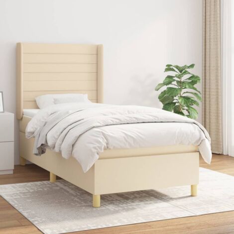 Bettgestell mit Lattenrost und Matratze Creme 90x200 cm Stoff