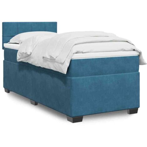 Bettgestell mit Lattenrost und Matratze Dunkelblau 80x200 cm Samt