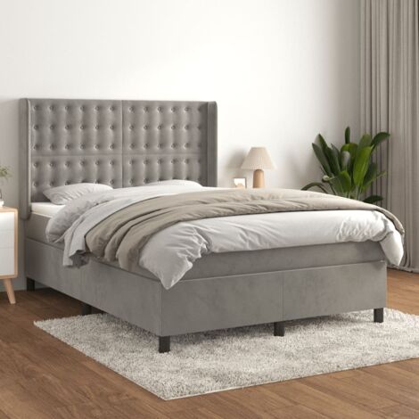 Bettgestell mit Lattenrost und Matratze Grau 140x190cm Samt