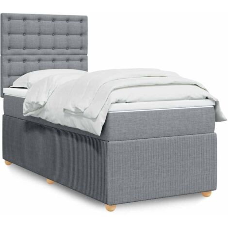 Bettgestell mit Lattenrost und Matratze Grau 90x200 cm Stoff