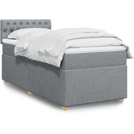 Bettgestell mit Lattenrost und Matratze Hellgrau 90x200 cm Stoff