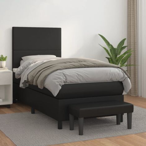 Bettgestell mit Lattenrost und Matratze Schwarz 90x200 cm Kunstleder