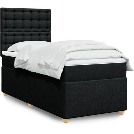 Bettgestell mit Lattenrost und Matratze Schwarz 90x200 cm Stoff
