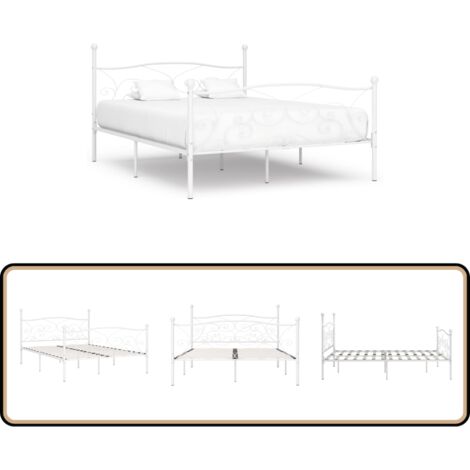 Bettgestell mit Lattenrost Weiß Metall 200 × 200 cm - Metallbett - Doppelbett - Bettgestell - Boxspringbett - Weißes Bett