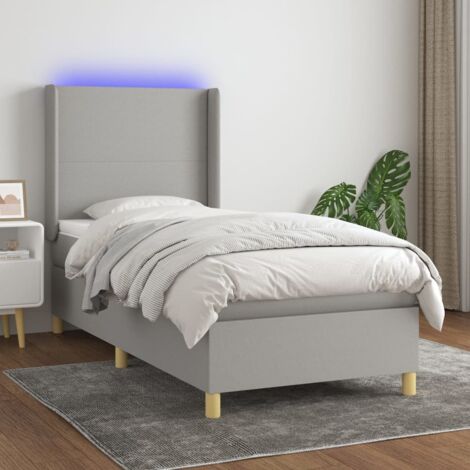 Bettgestell mit Lattenrosten und LED Matratze Grau 90x200cm Stoff