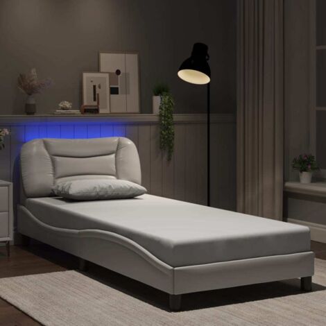 Bettgestell mit LED-Beleuchtung weiß 90x190 cm Kunstleder
