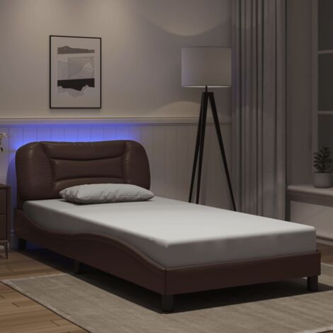Bettgestell mit LED Braun 100x200 cm Kunstleder vidaXL491797