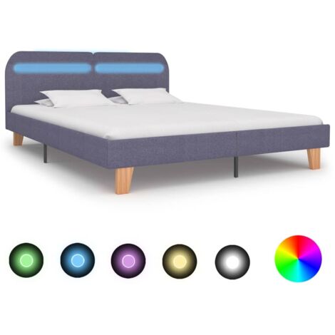 Bettgestell mit LED Grau 160x200 cm Stoff